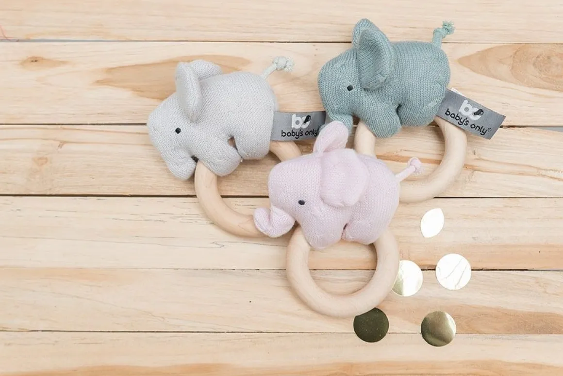 Baby's Only Houten Rammelaar Olifant Stonegreen