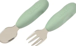 Beaba Set Van 2 Roestvrijstalen Besteksets Sage Green
