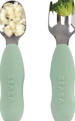 Beaba Set Van 2 Roestvrijstalen Besteksets Sage Green