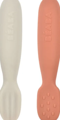Beaba Set Van 2 Siliconen Oefenlepels Terracotta/Velvet Grey