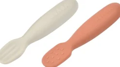 Beaba Set Van 2 Siliconen Oefenlepels Terracotta/Velvet Grey