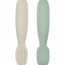 Beaba Set Van 2 Siliconen Oefenlepels Sage Green/Velvet Grey