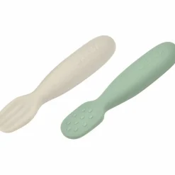 Beaba Set Van 2 Siliconen Oefenlepels Sage Green/Velvet Grey