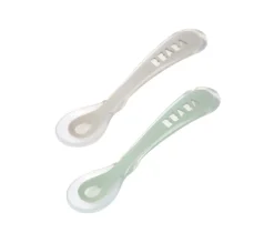 Beaba Set van 2 Siliconenlepels - 2de Leeftijd met Reisetui (Velvet Grijs+Sage Groen)