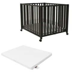 Bebies First Baby Box Met Wieltjes Sarah Zwart 76 x 95 cm Met Matras