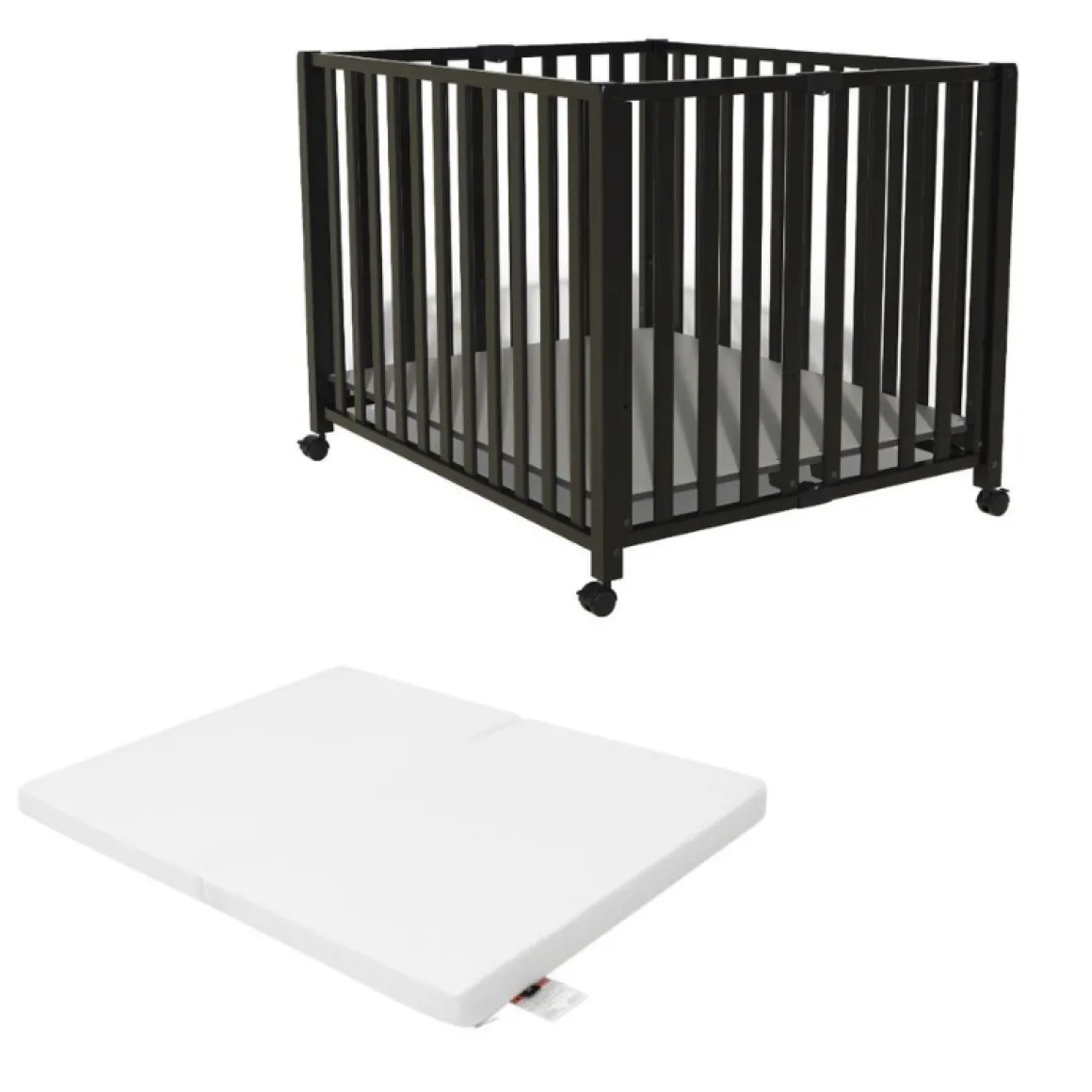 Bebies First Baby Box Met Wieltjes Sarah Zwart 76 x 95 cm Met Matras