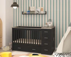 Born Lucky Combi Ledikant Memphis Zwart Eiken Met Matras