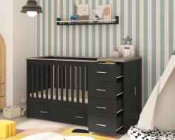 Born Lucky Combi Ledikant Memphis Zwart Eiken Met Matras