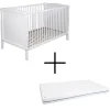 Born Lucky Meegroei Ledikant Met Veiligheidsrekje 70 x 140 cm Wit + Born Lucky Junior Matras 70 x 140 cm