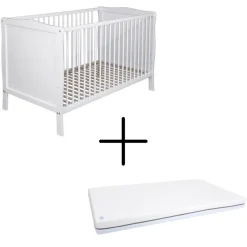 Born Lucky Meegroei Ledikant Met Veiligheidsrekje 70 x 140 cm Wit + Born Lucky Junior Matras 70 x 140 cm