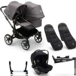 Bugaboo Donkey 5 Duo Kinderwagen 3 In 1 Graphite Grey Melange + Isofix Base + Voetenzak