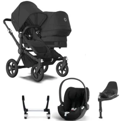 Bugaboo Donkey 5 Duo Kinderwagen 3 In 1 Black Midnight Black Met Cybex Cloud T Groep 0 Autostoel + Isofix Base