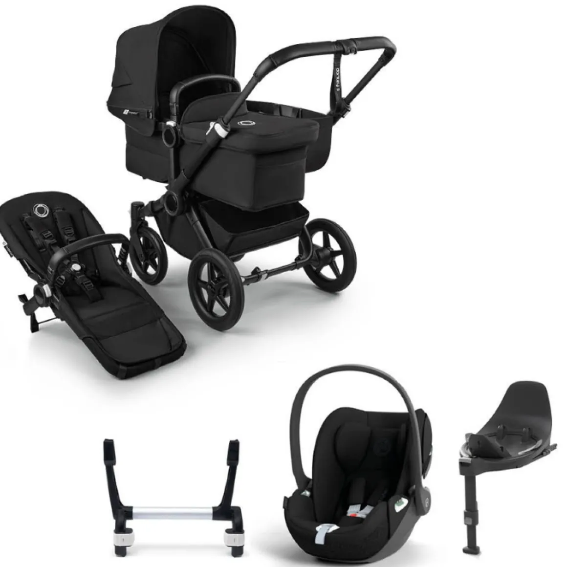 Bugaboo Donkey 5 Mono Kinderwagen 3 In 1 Black Midnight Black Met Cybex Cloud T Groep 0 Autostoel + Isofix Base