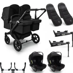 Bugaboo Donkey 5 Tweeling Kinderwagen 3 In 1 Black Midnight Black + Isofix Base + Voetenzak