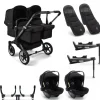Bugaboo Donkey 5 Tweeling Kinderwagen 3 In 1 Graphite Midnight Black + Isofix Base + Voetenzak