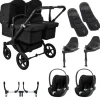 Bugaboo Donkey 5 Tweeling Kinderwagen 3 In 1 Black Midnight Black Met Twee Cybex Cloud T Groep 0 Autostoelen + Isofix Base + Voetenzak