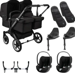 Bugaboo Donkey 5 Tweeling Kinderwagen 3 In 1 Graphite Midnight Black Met Twee Cybex Cloud T Groep 0 Autostoelen + Isofix Base + Voetenzak