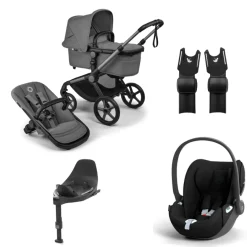 Bugaboo Kinderwagen 3 in 1 Fox 5 Renew Complete Graphite | Moon Grey + Cybex Autostoel Groep 0 Cloud T I Size Sepia Black + Draaibare Base T Black + Autostoel adapters