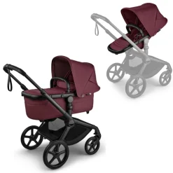 Bugaboo Kinderwagen 3 in 1 Fox 5 Renew Complete Black | Dark Cherry + Bugaboo Autostoel Groep 0 Turtle Air by Nuna Black