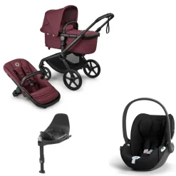 Bugaboo Kinderwagen 3 in 1 Fox 5 Renew Complete Black | Dark Cherry + Cybex Autostoel Groep 0 Cloud T I Size Sepia Black + Draaibare Base T Black