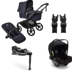 Bugaboo Kinderwagen 3 in 1 Fox 5 Renew Complete Black | Deep Indigo + Bugaboo Autostoel Groep 0 Turtle Air by Nuna Black + Draaibare Isofix Base 360 + Autostoel adapters