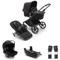 Bugaboo Kinderwagen 3 In 1 Fox Cub Compleet Black Midnight Black + Isofix Base + Autostoel Adapters