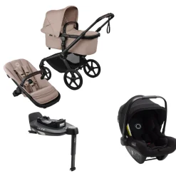 Bugaboo Kinderwagen 3 in 1 Fox 5 Renew Complete Black | Desert Taupe Melange + Bugaboo Autostoel Groep 0 Turtle Air by Nuna Black + Draaibare Isofix Base 360