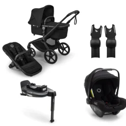 Bugaboo Kinderwagen 3 in 1 Fox 5 Renew Complete Black | Heritage Black + Bugaboo Autostoel Groep 0 Turtle Air by Nuna Black + Draaibare Isofix Base 360 + Autostoel adapters