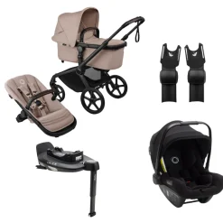 Bugaboo Kinderwagen 3 in 1 Fox 5 Renew Complete Black | Desert Taupe Melange + Bugaboo Autostoel Groep 0 Turtle Air by Nuna Black + Draaibare Isofix Base 360 + Autostoel adapters