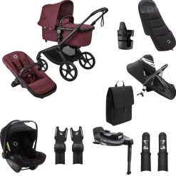 Bugaboo Kinderwagen Fox 5 Renew Ultieme Newborn Bundel Complete Black | Dark Cherry