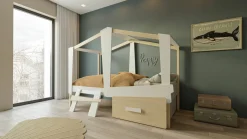 Cabane Tienerbed Mat Wit/Massief Den + Bedlade Mat Wit/Massief Den