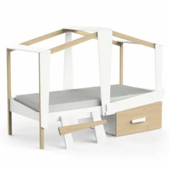 Cabane Tienerbed Mat Wit/Massief Den + Bedlade Mat Wit/Massief Den