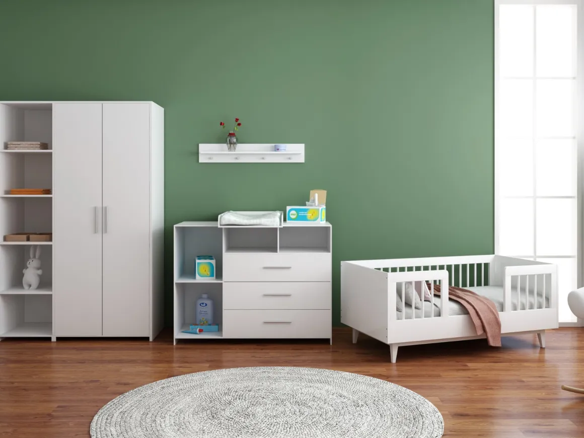 Cabino Peuterkamer Timo Wit 3 Delig met Commode Jim en Lars Kledingkast