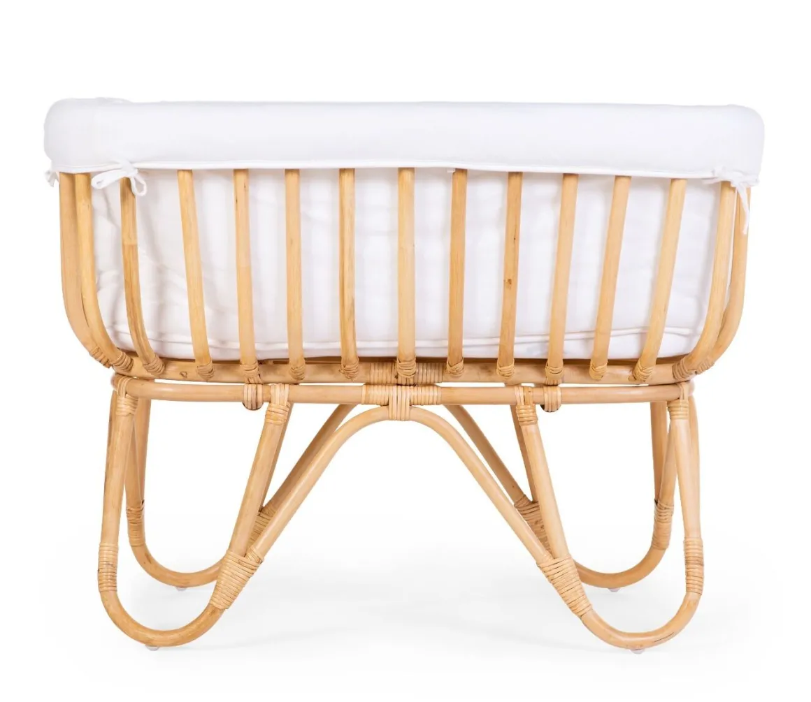 Childhome Rattan Wieg + Matras + Jersey Omrander Ecru