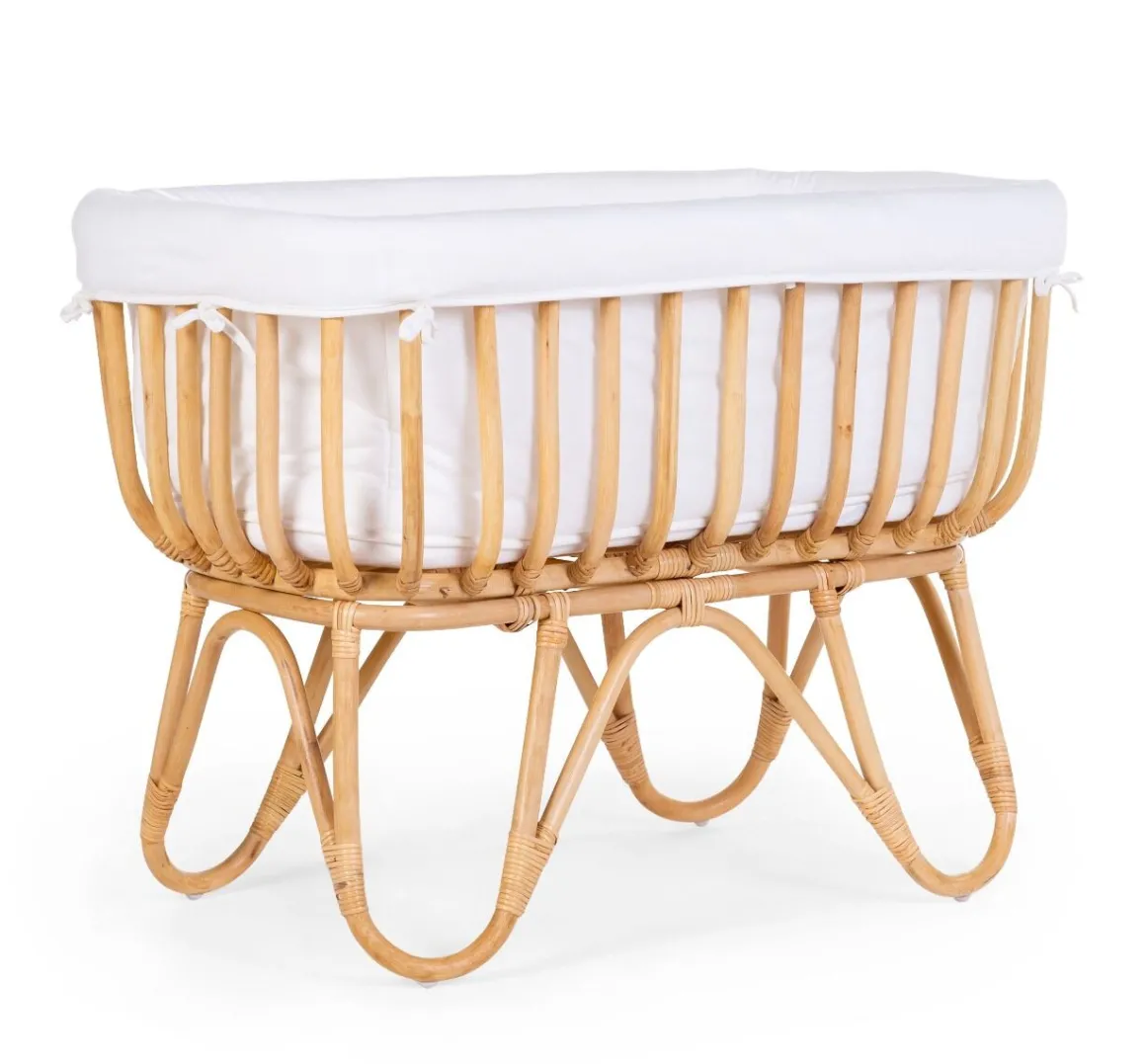 Childhome Rattan Wieg + Matras + Jersey Omrander Ecru