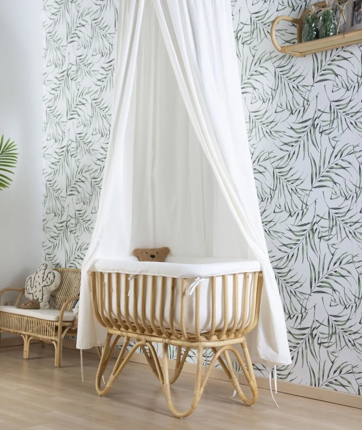 Childhome Rattan Wieg + Matras + Jersey Omrander Ecru