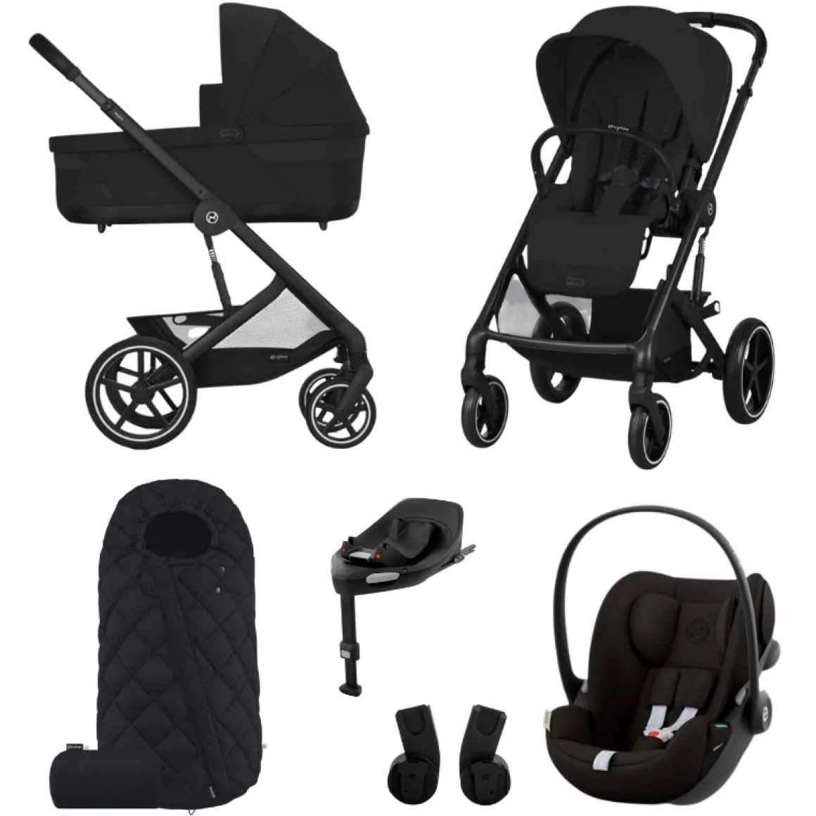 Cybex Kinderwagen 3 in 1 Balios One Box Comfort Moon Black + Voetenzak + Base G