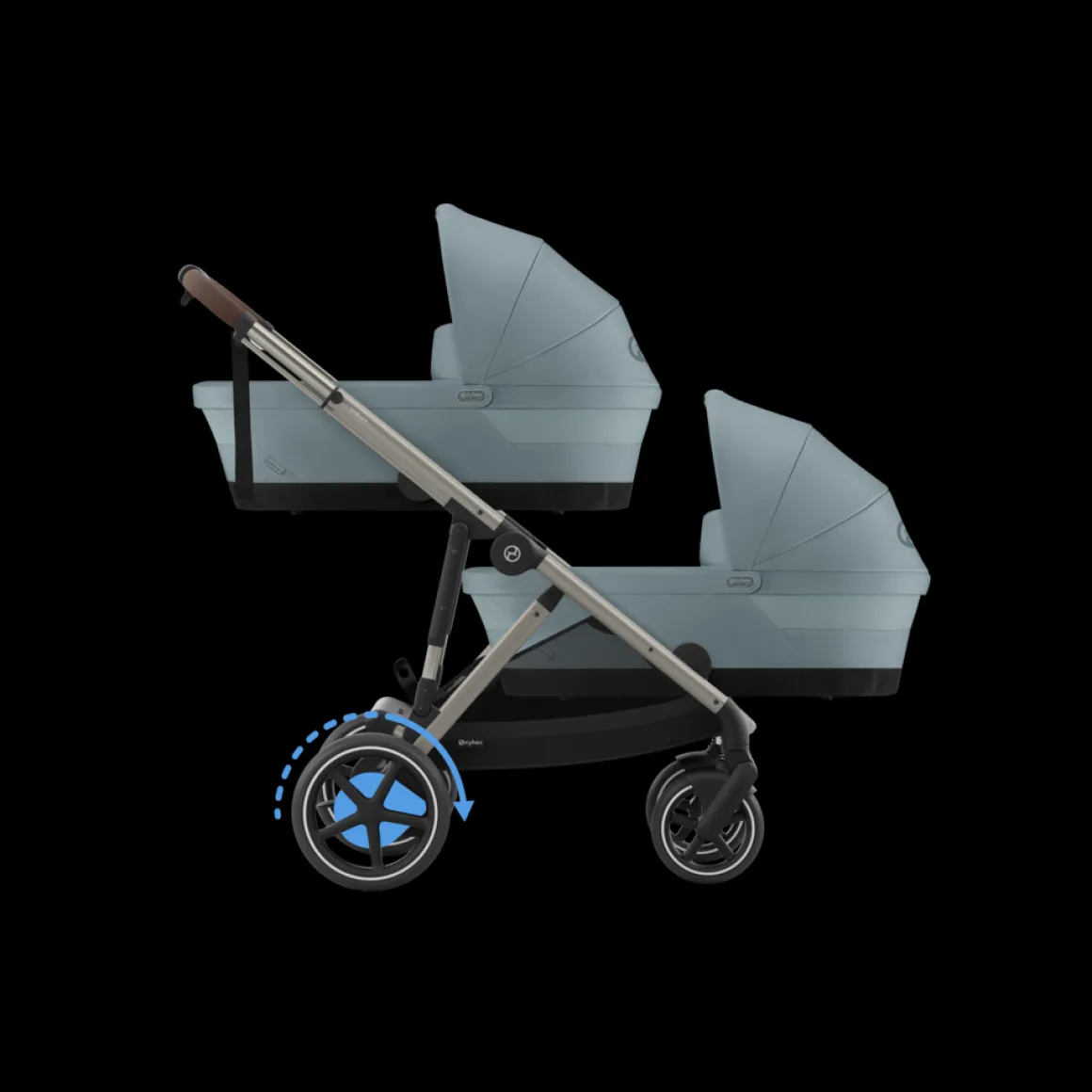 Cybex Tweeling Kinderwagen e-Gazelle S Taupe Stormy Blue Light Blue