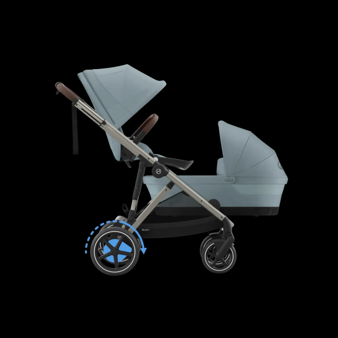 Cybex Tweeling Kinderwagen e-Gazelle S Taupe Stormy Blue Light Blue