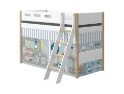 Flexa Nor Halfhoogslaper Verhoogd + Schuine Ladder + Speelgordijn Transport 90 x 200 cm