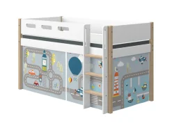 Flexa Nor Halfhoogslaper Rechte Ladder + Speelgordijn Transport 90 x 200 cm