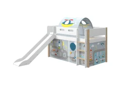 Flexa Nor Halfhoogslaper Rechte Ladder + Glijbaan + Speelgordijn + Speeltent Transport 90 x 200 cm