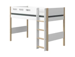 Flexa Nor Halfhoogslaper Verhoogd + Rechte Ladder + Speelgordijn Transport 90 x 200 cm