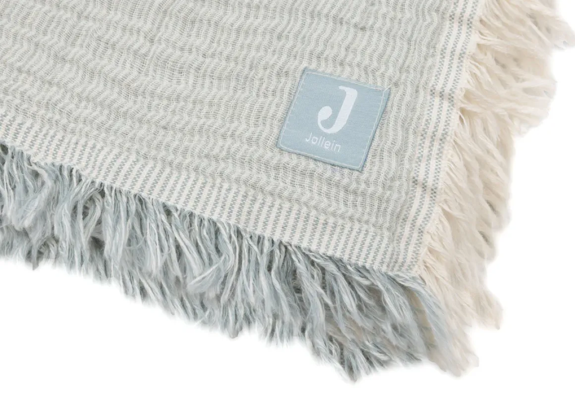 Jollein Deken Ledikant 120x120cm Fringe Stripe Sea Green/Ivory GOTS