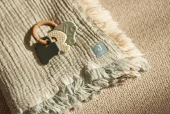 Jollein Deken Wieg 75x100cm Fringe Stripe Sea Green/Ivory GOTS