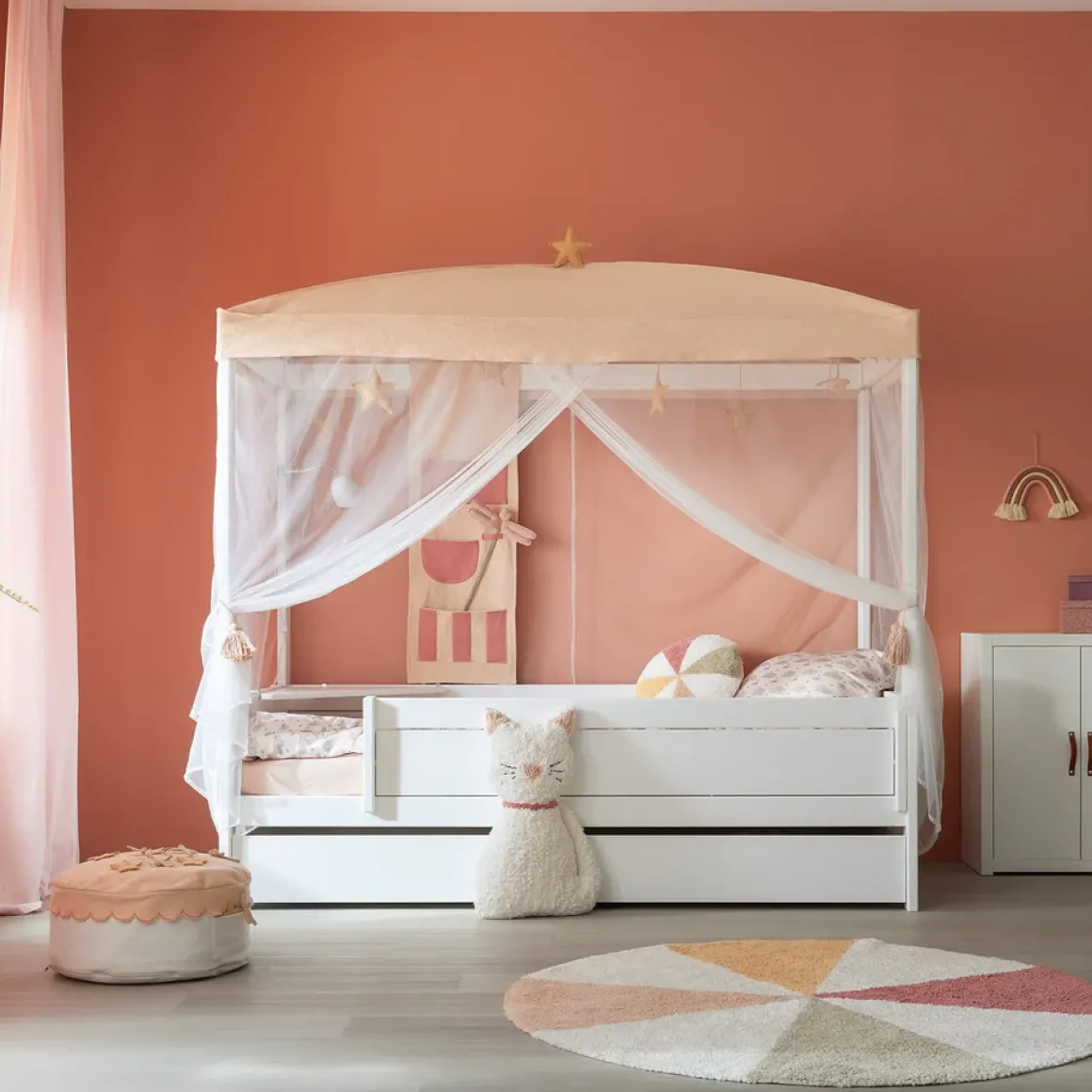 Lifetime Original Eenpersoonshemelbed met Standaard Lattenbodem Whitewash