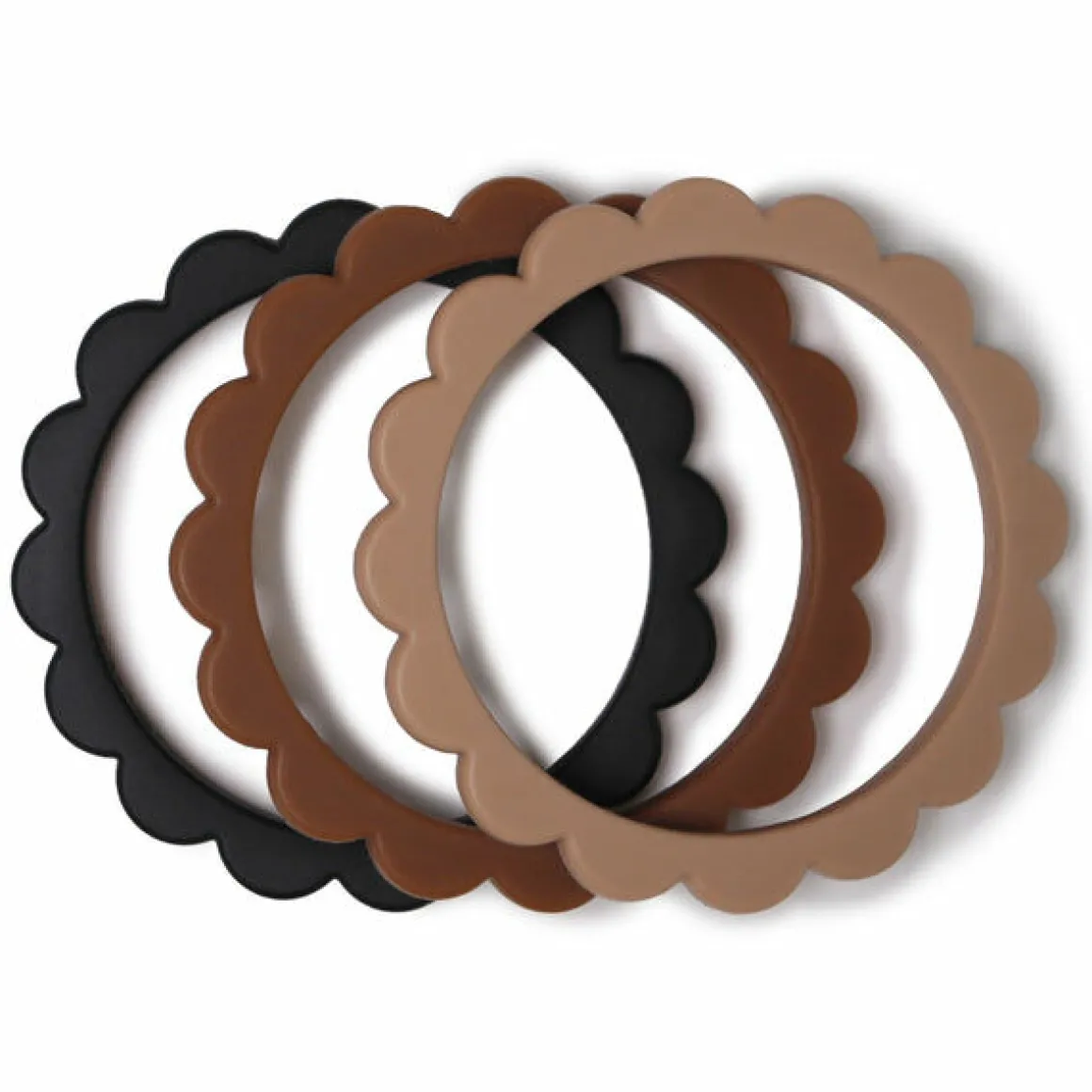 Mushie Bijtring Armbanden 3 Stuks Black/Natural/Caramel