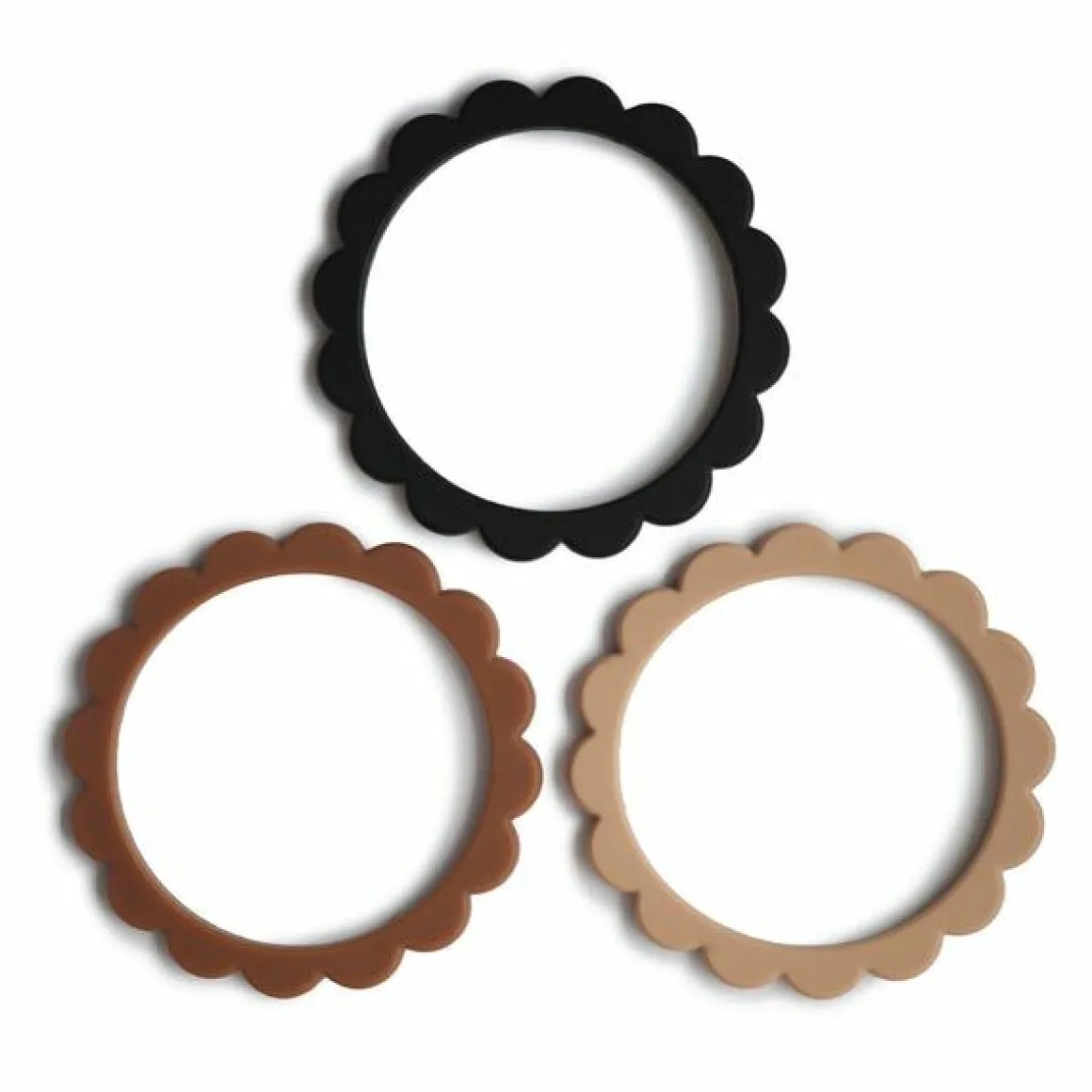 Mushie Bijtring Armbanden 3 Stuks Black/Natural/Caramel