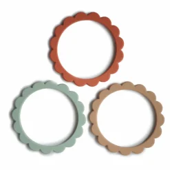 Mushie Bijtring Armbanden 3 Stuks Cambridge Blue/Clementine/Natural