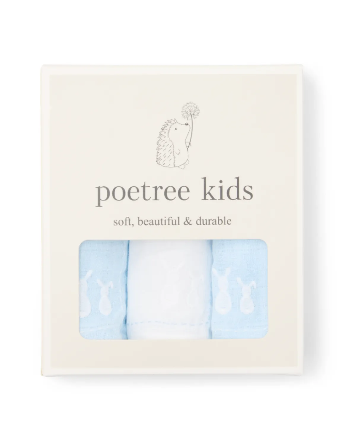 Poetree Kids Tetra Hydrofiele Doekjes Licht Blauw & Wit 60x60cm